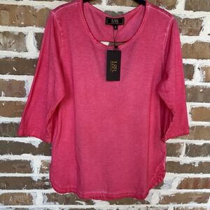 Lucky & Blessed Sweatshirt Women‎ Size S Cut Up Back Half Sleeve Hot Pink NWT
